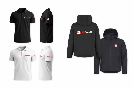 Kleding merchandise met logo 4ucomit door de Merkstudio 